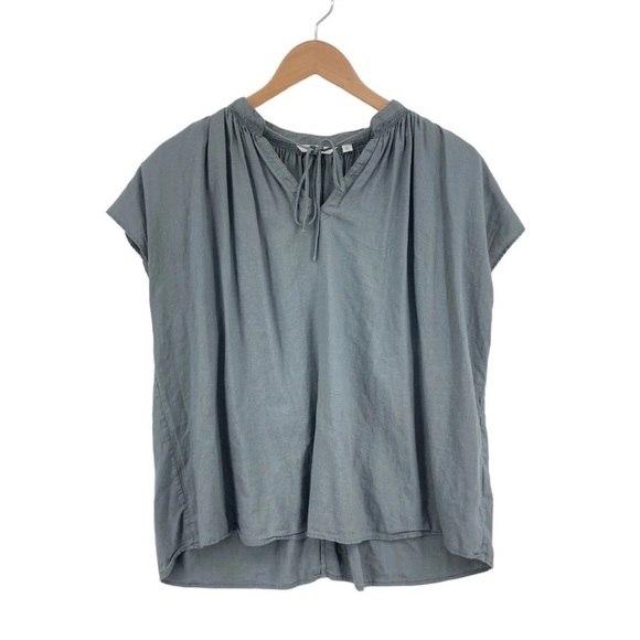 Uniqlo Gray Linen Blend V-Neck Cap Sleeve Pullover Blouse Top Size XS - Picture 1 of 6